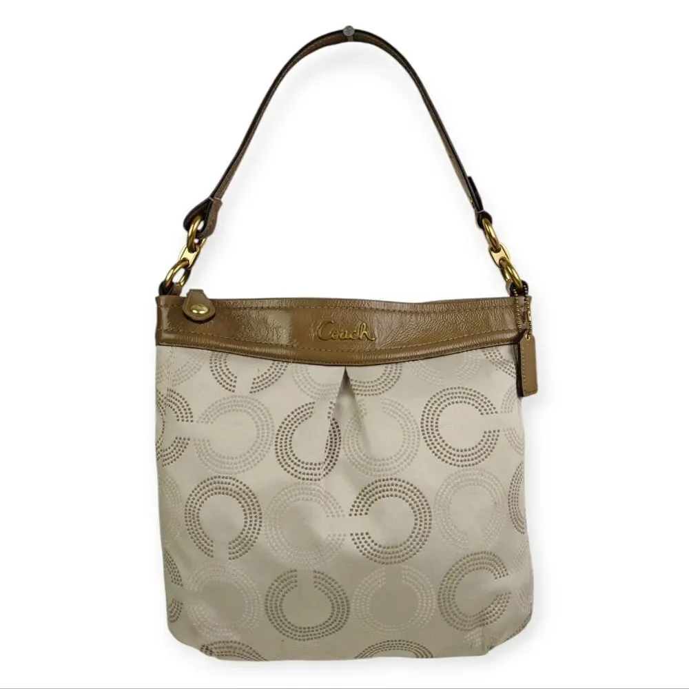 Coach Olive Brown and Cream CC Signature Patterned Shoulder Bag Handbag Purse